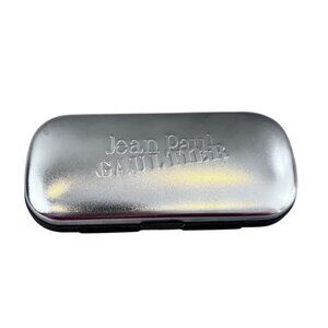 VTG Jean Paul Gaultier Women Glasses Case Silver Metal Hard Shell Clamshell Logo